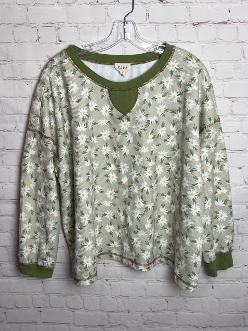 Bibi Waffle Weave Oversized Long Sleeve Daisy Top